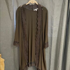 Haute Monde Lace Trim Cardigan - Dark Olive